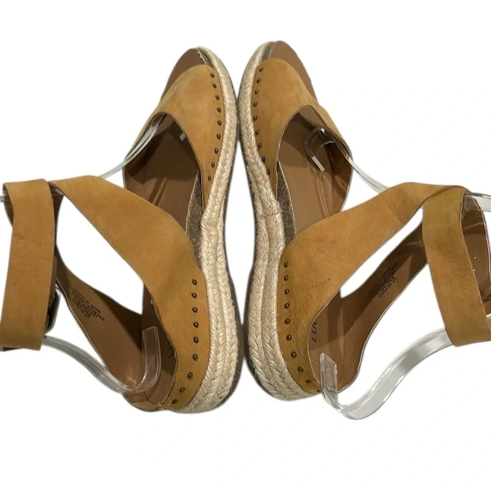 Lucky Brand Gladas Espadrille Ankle Wrap Wedge Sandal SZ 8 Desert Sand